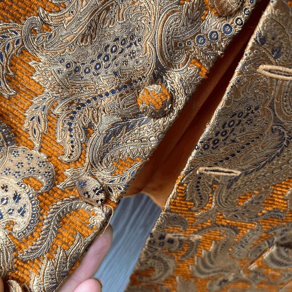 VTG 70s Robert Mager Paris Small Brocade Silk Vest Covered Buttons Adjustable - Picture 2 of 12